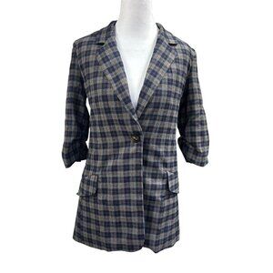 DRA Los Angeles Misa Blazer Womens Size Small Plaid Half Sleeve One Button